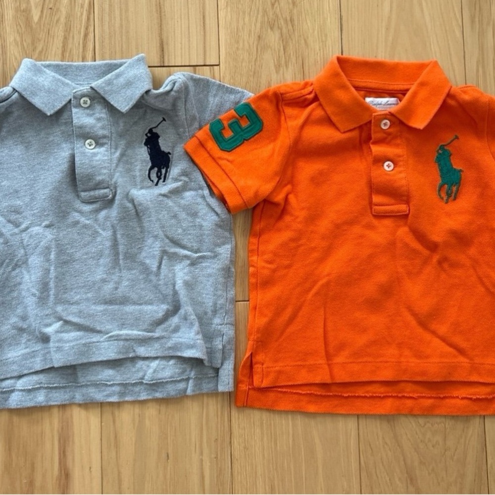 Two Ralph Lauren Cotton Pique Polo Shirts, Sz 12 months